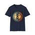 Charcoal mandala sun and moon t-shirt with cosmic pattern and crew neck