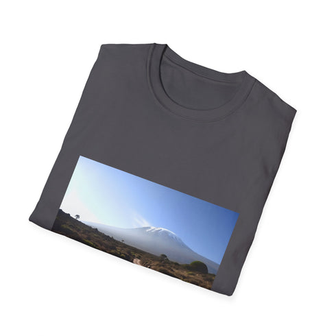 Charcoal cotton T-shirt showcasing Mount Kilimanjaro graphic with crew neck style