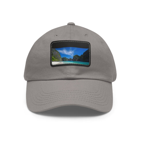 Island Paradise Baseball Cap in White with Light Brown Patch.