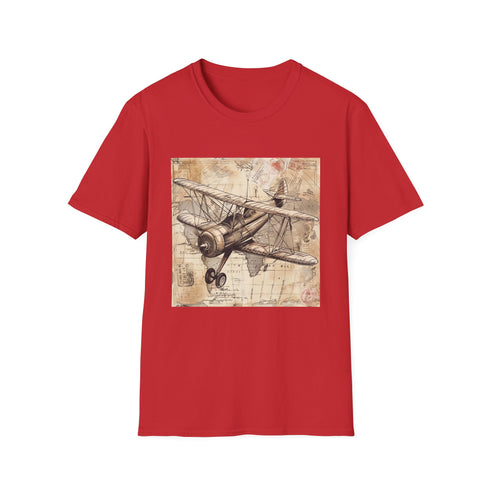 Charcoal cotton t-shirt featuring vintage airplane and travel stamps design