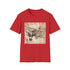 Charcoal cotton t-shirt featuring vintage airplane and travel stamps design