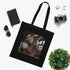 Mountain Retreat Tote Bag in black cotton with cozy cabin design.