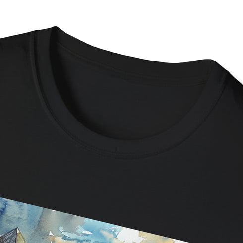 Charcoal watercolor art t-shirt capturing Parisian elegance in soft cotton fabric