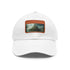 Luxe white cotton baseball hat with light brown rectangular patch.