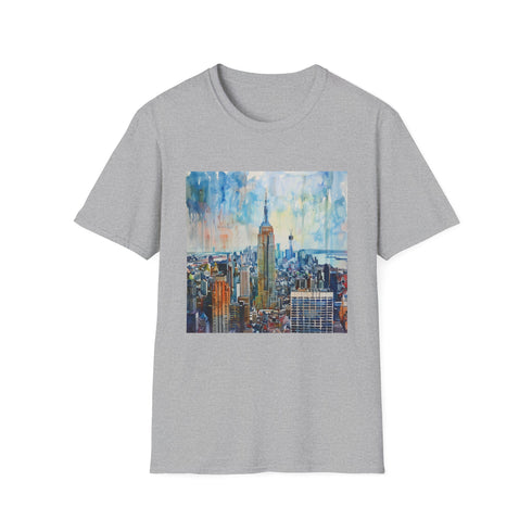 Empire State Building watercolor graphic tee in charcoal, size small.