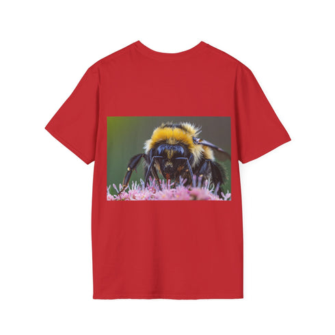 Charcoal crew neck cotton tee featuring vibrant bumblebee watercolor design