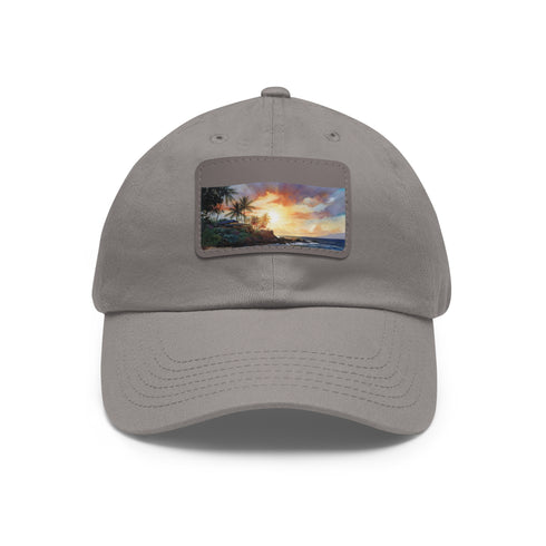 Hawaiian sunset paradise cap with white/light brown patch, rectangle shape.