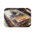 Retro cassette tape design bath mat with vintage charm.
