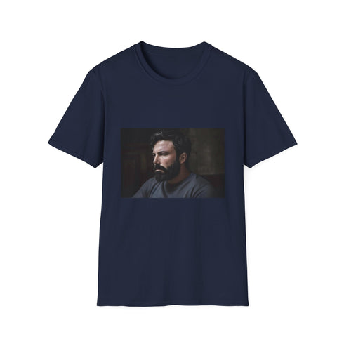 Charcoal cotton crew neck T-shirt with a vivid Ben Affleck graphic