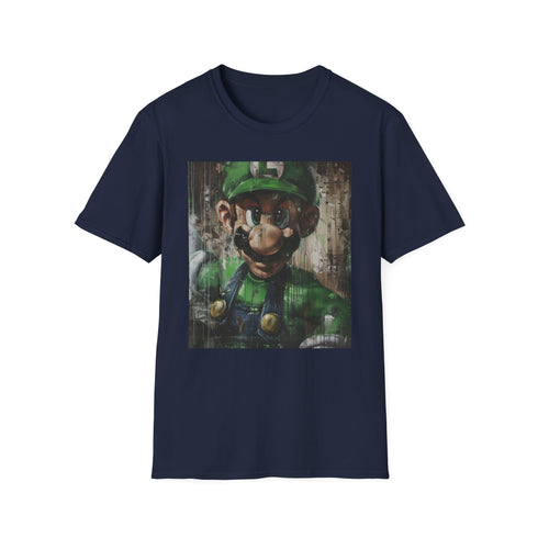 Charcoal cotton T-shirt with vibrant Luigi painting and regular fit