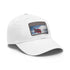 White cotton baseball cap with red, white and blue Norwegian flag patch.