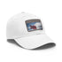 Stylish white baseball cap with Norwegian flag patch.