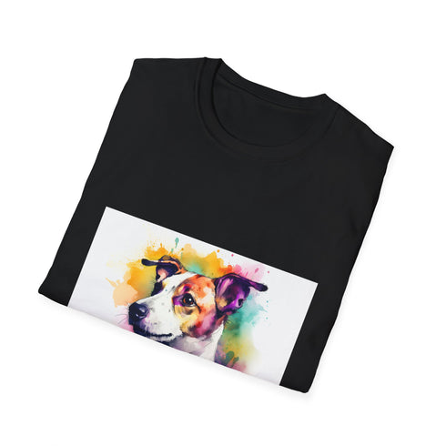 Charcoal cotton T-shirt with vibrant Jack Russell dog design energetic summer style