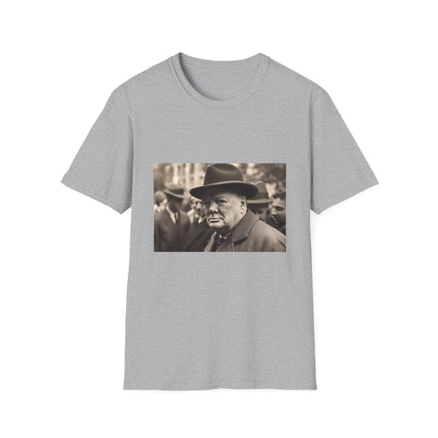Charcoal cotton crew neck t-shirt with Churchill silhouette and bold typography