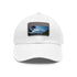 White cotton baseball cap with light brown rectangular patch.