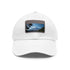 White cotton baseball cap with light brown patch, inspired by Mount Fuji.