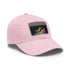 Vibrant watercolor cap with light brown patch in rectangle shape.