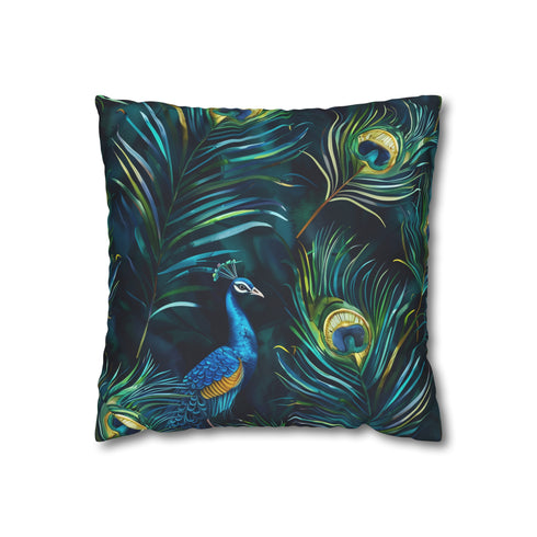 Vibrant blue peacock feather pillowcase, elegant pattern for luxurious bedroom decor
