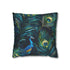 Vibrant blue peacock feather pillowcase, elegant pattern for luxurious bedroom decor