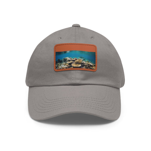 Great Barrier Reef themed white baseball cap with colorful coral reef design.