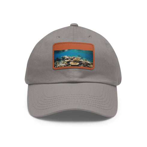 Great Barrier Reef themed cotton baseball cap in white with coral design.