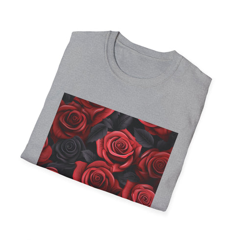 Charcoal t-shirt with crimson rose design soft cotton crew neck style