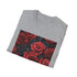 Charcoal t-shirt with crimson rose design soft cotton crew neck style
