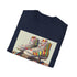 Retro roller skate design charcoal t-shirt, soft and vibrant stripes.