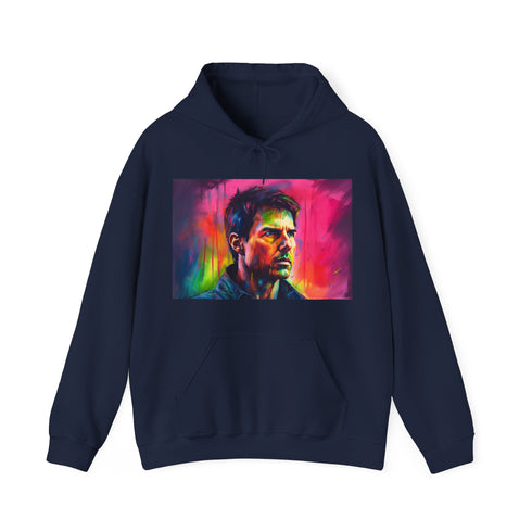 Tom Cruise neon watercolor hoodie in Navy, size S.