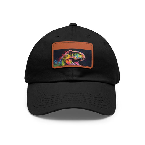 Neon watercolor Trex baseball cap with light brown patch.