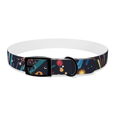 Vibrant Festive Fireworks Dog Collar in M Black Onyx Material