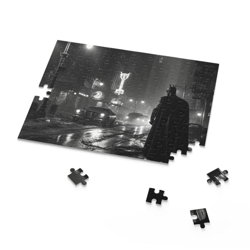 Gritty Gotham City puzzle featuring Batman and iconic villains.