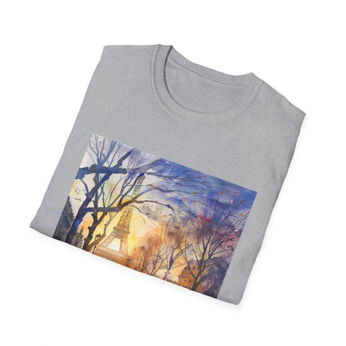 Charcoal Eiffel Tower watercolor T-shirt for men and women.