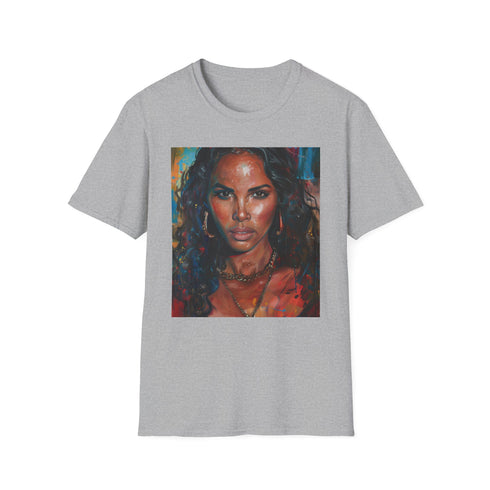 Melodious Alicia Keys Portrait Charcoal T-Shirt Cotton Crew Neck Regular Fit