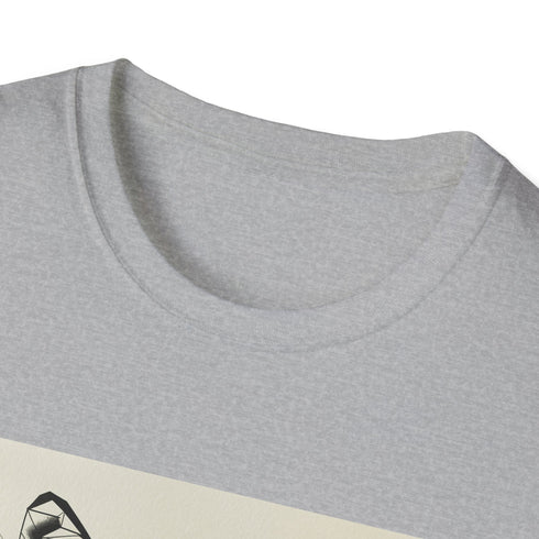 Geometric fox portrait t-shirt in charcoal cotton, regular fit for summer.