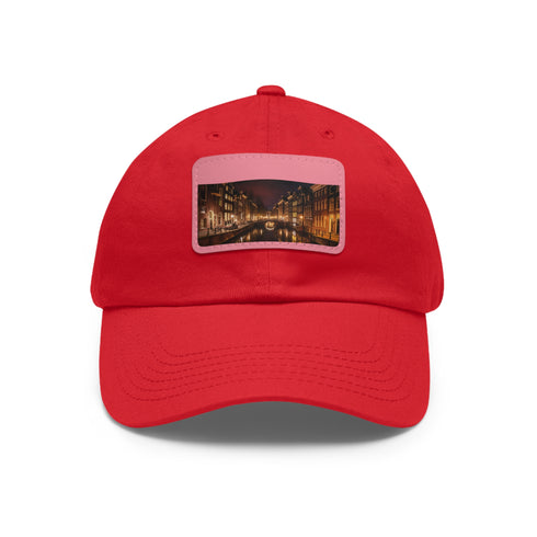 Stylish cotton unisex hat with Amsterdam canals night scene.