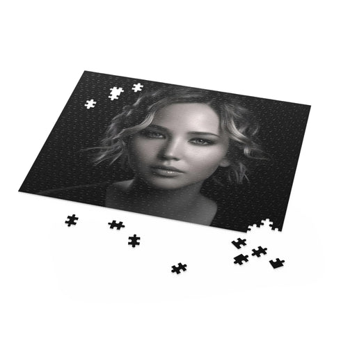 Jennifer Lawrence jigsaw puzzle featuring captivating portrait, 10" x 8" dimensions.