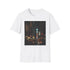 Charcoal cotton t-shirt with city skyline design evokes New York nightlife ambiance