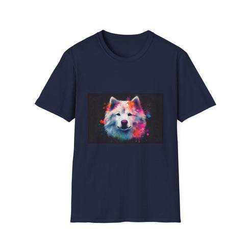 Watercolor Samoyed tee in charcoal, regular fit, cotton crew neck.