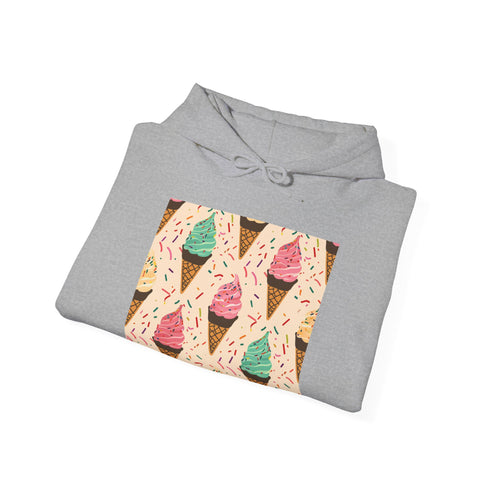 Colorful ice cream cone pattern navy unisex hoodie, sweet treat dream.