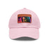 Neon watercolor dream hat with light brown patch, rectangular shape.