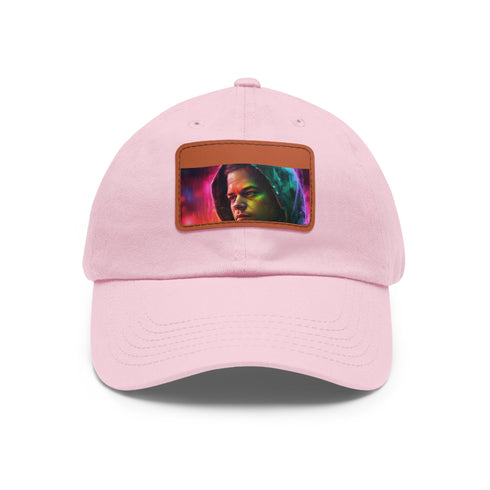 Vibrant neon watercolor hat with light brown patch and rectangle shape.