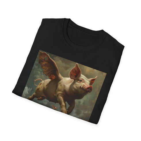 Surreal Flight Charcoal T-Shirt with Flying Pigs Print