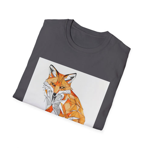 Charcoal cotton T-shirt with geometric fox portrait and crew neck design