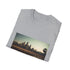 Charcoal crew neck cotton T-shirt featuring Angkor Wat silhouette design
