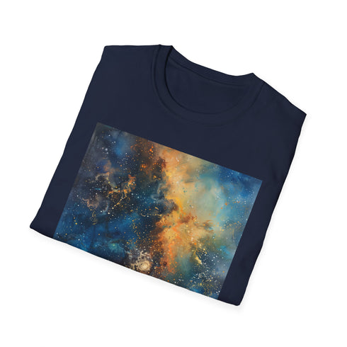 Charcoal galaxy painting t-shirt in soft cotton with vivid celestial details