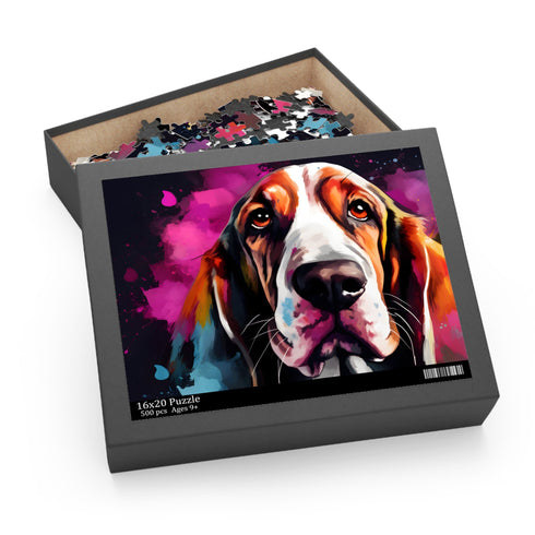 Basset Hound jigsaw puzzle for dog lovers, 10x8 inches, 120 pieces.