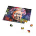 Neon watercolor Queen portrait puzzle, vibrant colors, 120 pieces, royal theme.