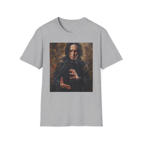 Charcoal cotton tee featuring Severus Snape's enigmatic portrait.
