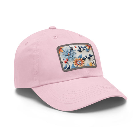 Floral print white baseball cap with colorful flowers pattern.